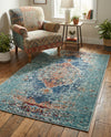 Venetian Tapestry Collection Area Rug -  Giudecca Rectangle Turquoise  lifestyle 14
