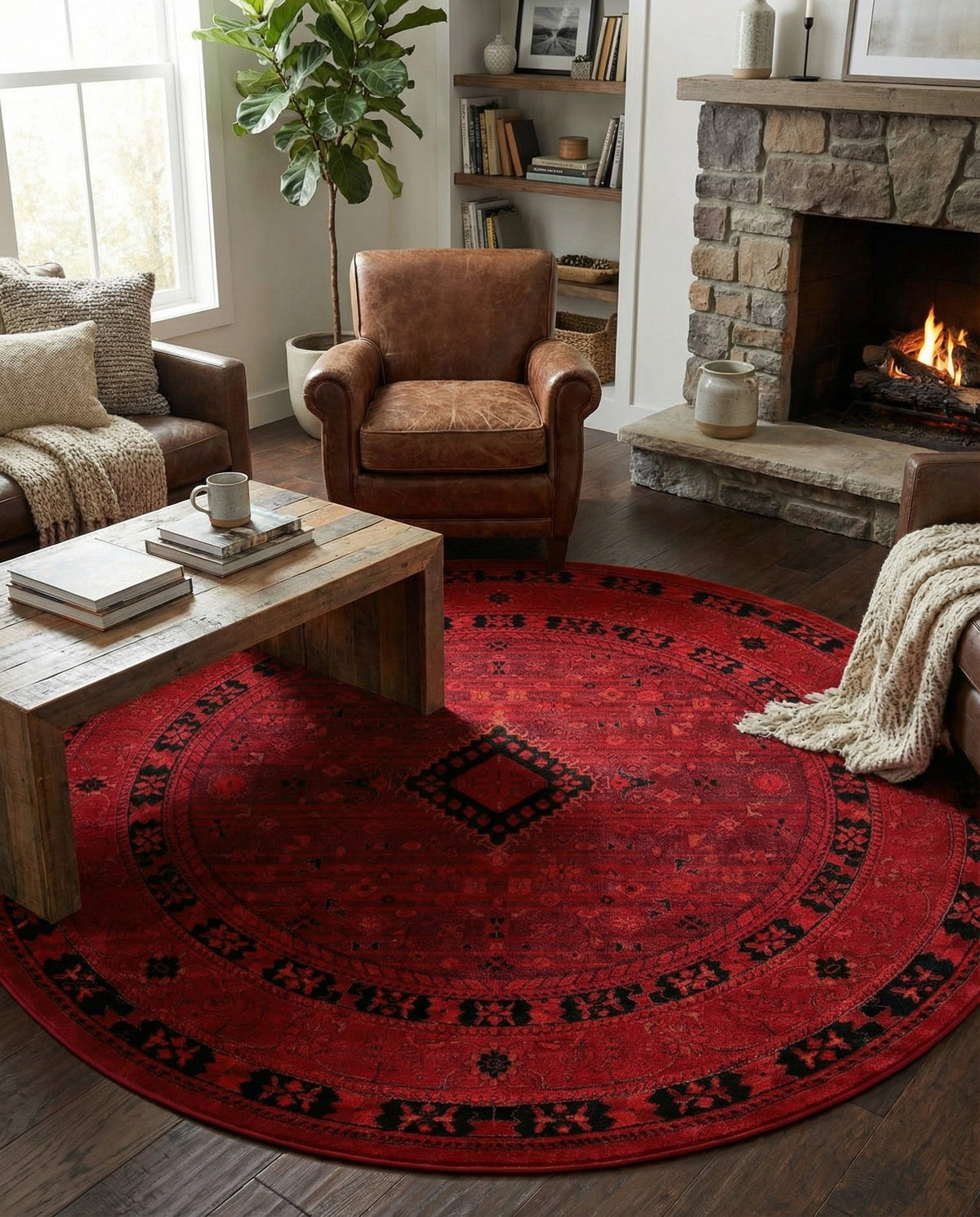 Samarkand Elegance Collection Area Rug -  Zarafshan Round Red  lifestyle 93