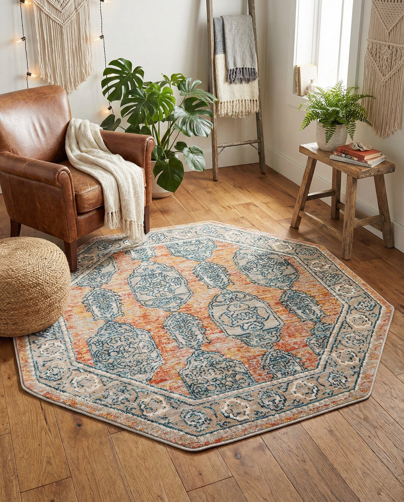 Seville Stripes Collection Area Rug -  Granada (Brick Red) Octagon Brick Red  lifestyle 66
