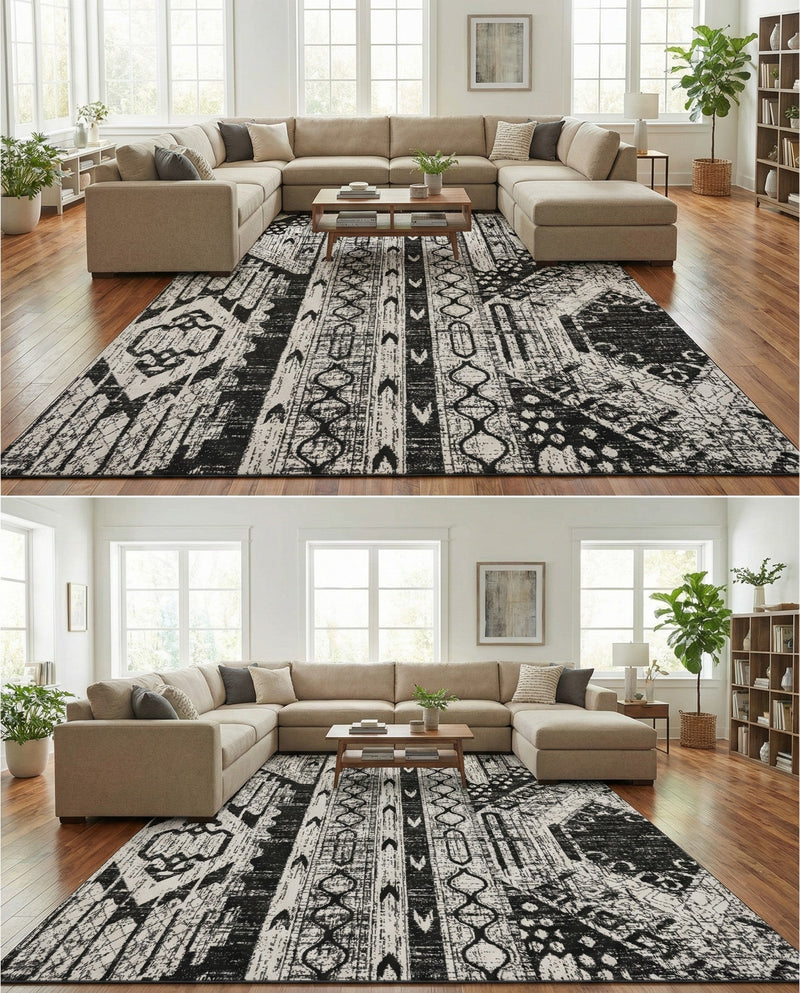 Cascade Range Collection Area Rug - Hood (Black and White) Rectangle Black and White  lifestyle 9