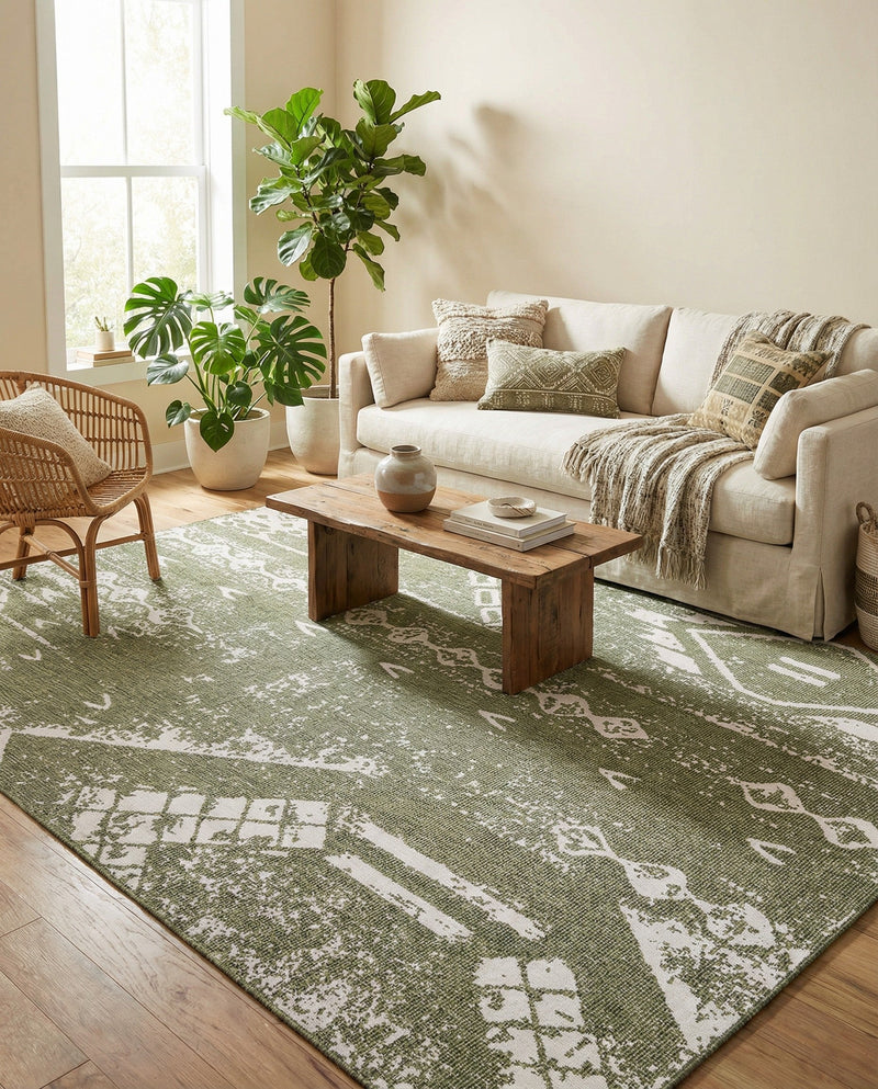 Desert Nomad Terrace Collection Area Rug - Sahara (Green) Rectangle Green  lifestyle 8