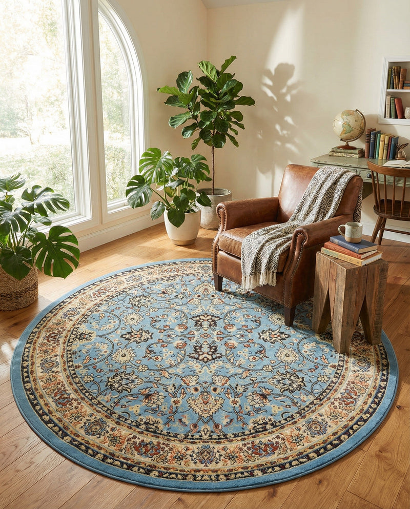 Isfahan Elegance Collection Area Rug - Naghsh-e Jahan (Light Blue) Round Light Blue  lifestyle 47