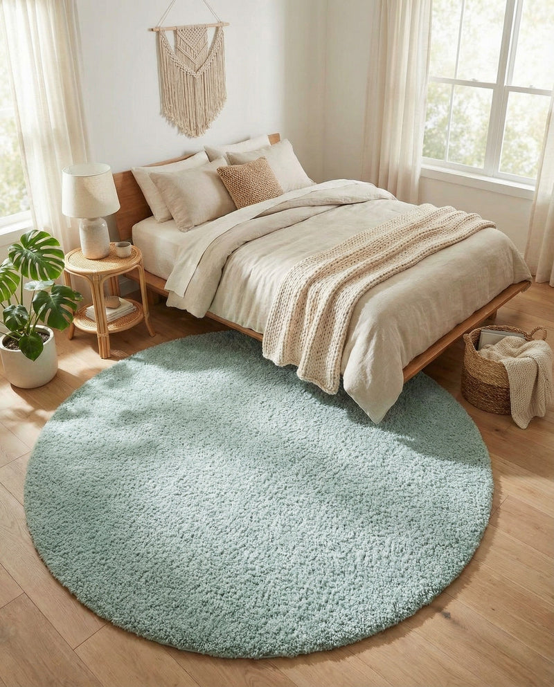 Cozy Comfort Shag Collection Area Rug - Haven (Sage Green) Round Sage Green  lifestyle 66
