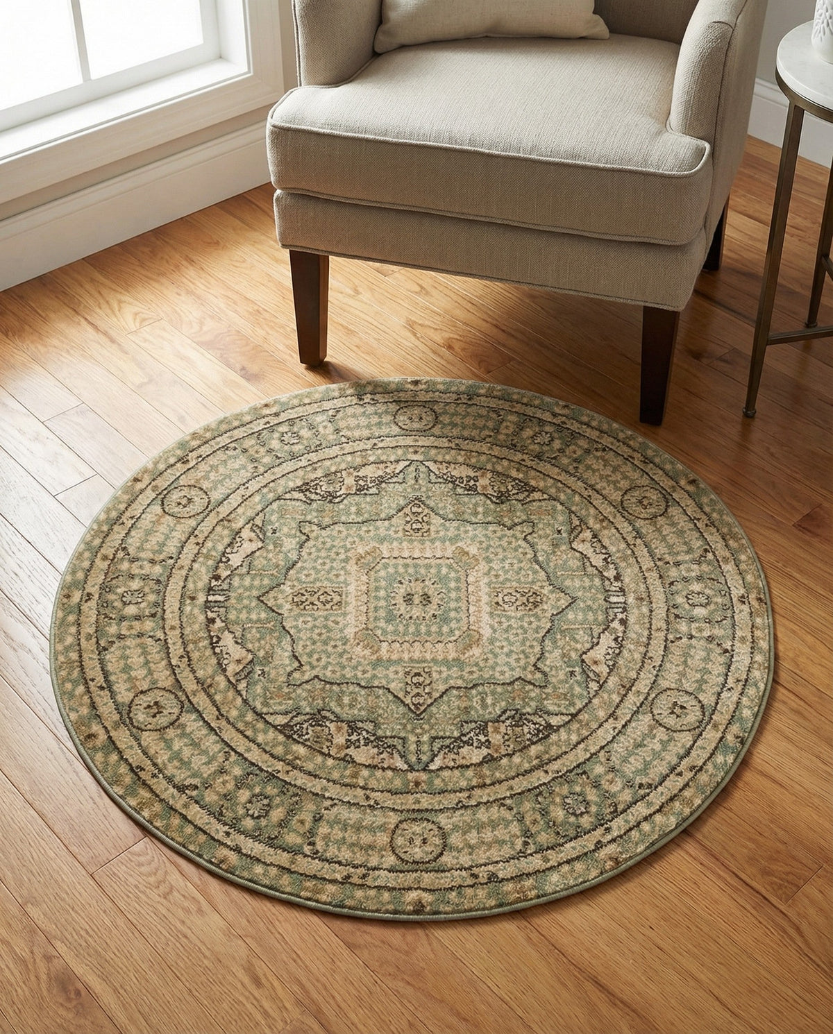 Ottoman Elegance Collection Area Rug - Sultan Round Light Green  lifestyle 176