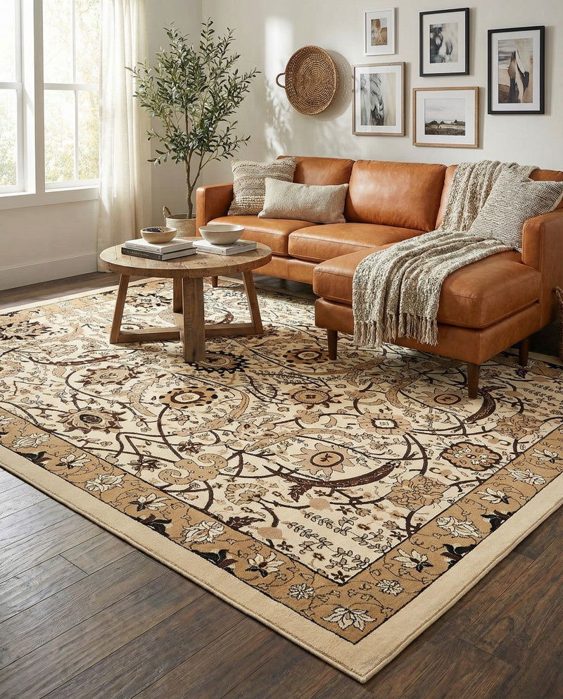 Tabriz Tapestry Collection Area Rug - Sahand (Ivory) Rectangle Ivory  lifestyle 17