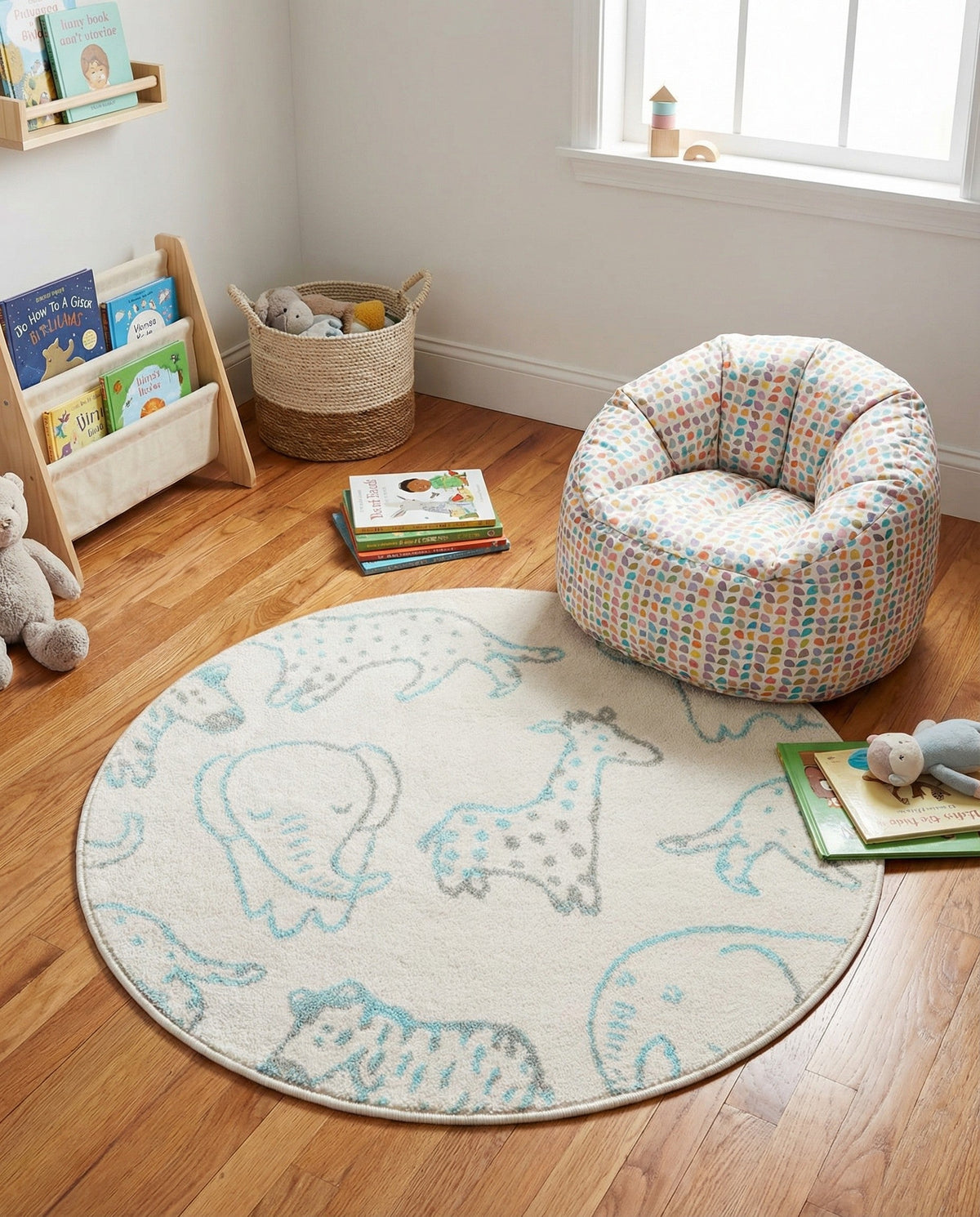 Wonder Tykes Collection Area Rug -  Spectrum Round Ivory  lifestyle 169