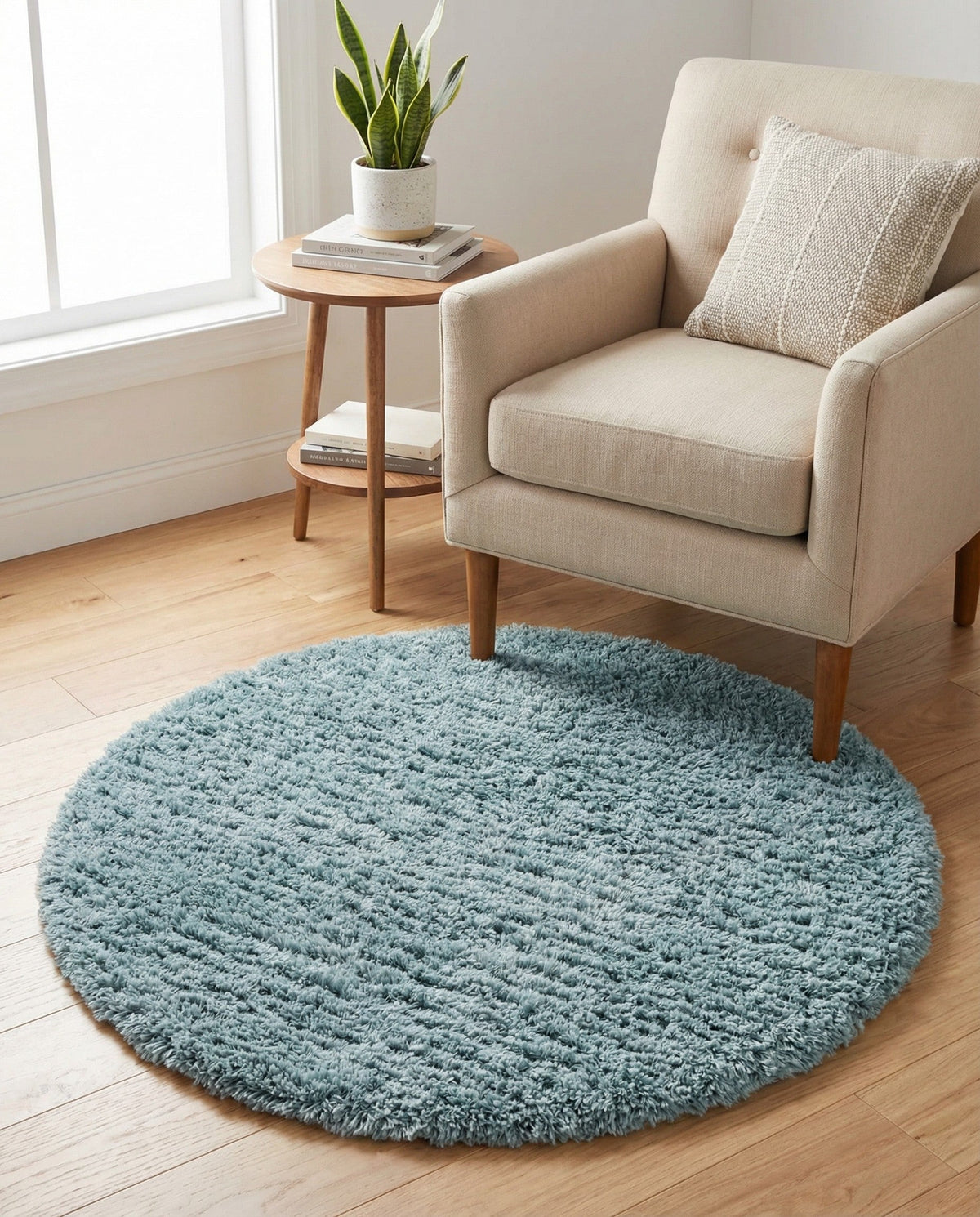 Eternal Plush Oasis Collection Area Rug -  Tranquility (Slate Blue) Round Slate Blue  lifestyle 36