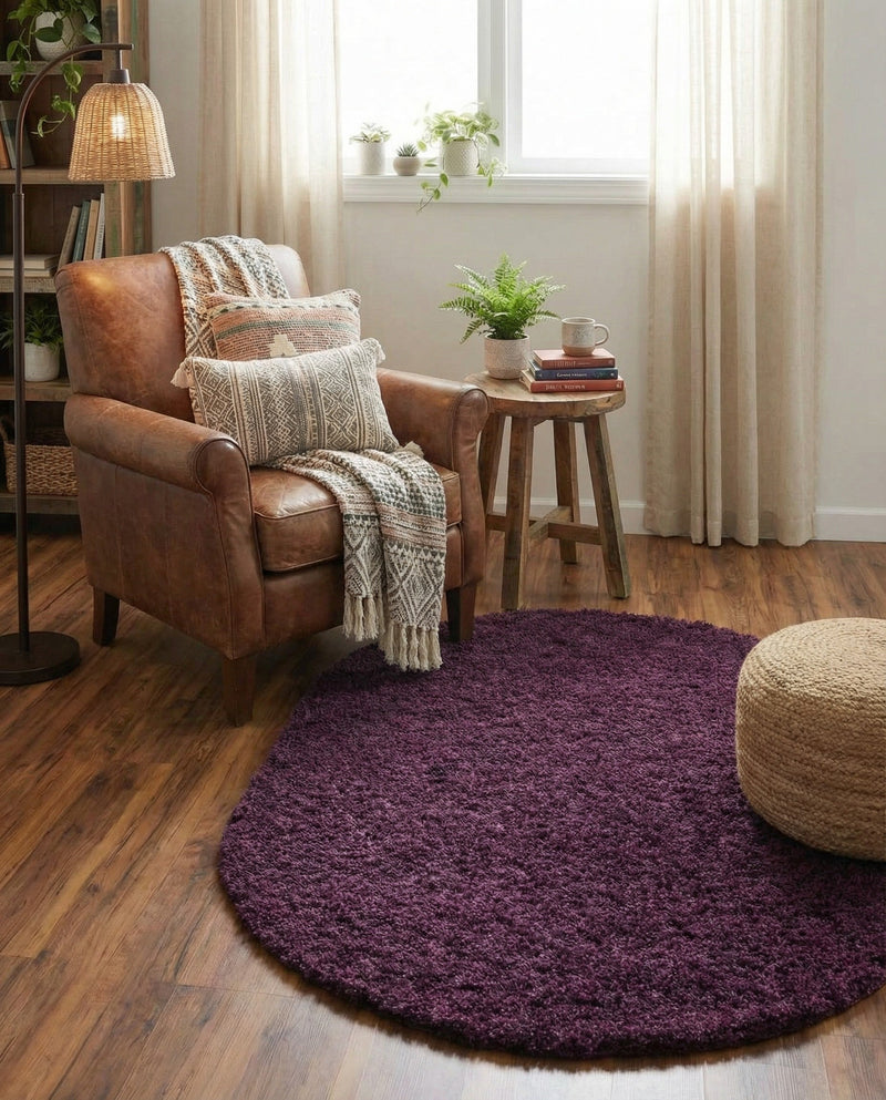 Plush Oasis Collection Area Rug - Serenity (Eggplant Purple) Oval Eggplant Purple  lifestyle 74