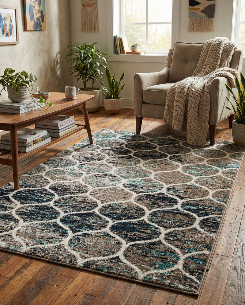 Trellis Mosaic Collection Area Rug -  Pergolatown (Blue Multi) Rectangle Blue Multi  lifestyle 25