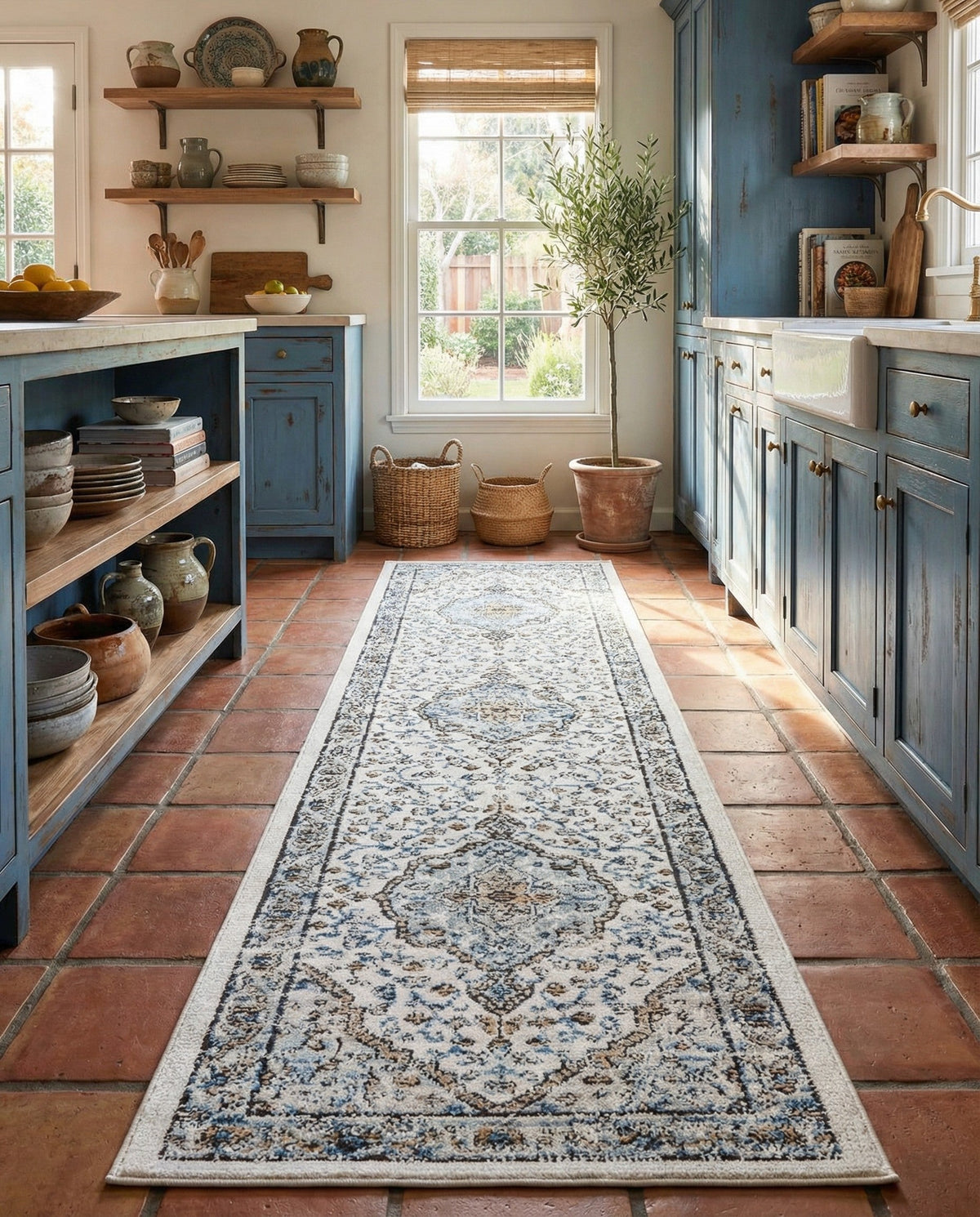 Mykonos Manor Collection Area Rug - Delos Runner Blue  lifestyle 149