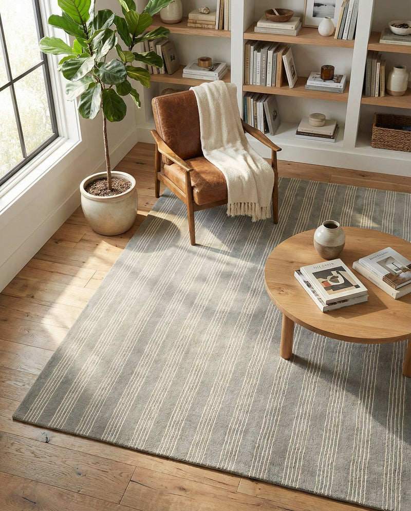 Hampton Stripes Wool Collection Area Rug - Montauk Rectangle Earl Gray  lifestyle 32