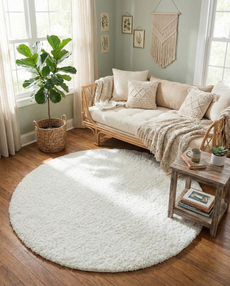 Alpine Plush Collection Area Rug -  Cortina (White) Round White  lifestyle 75