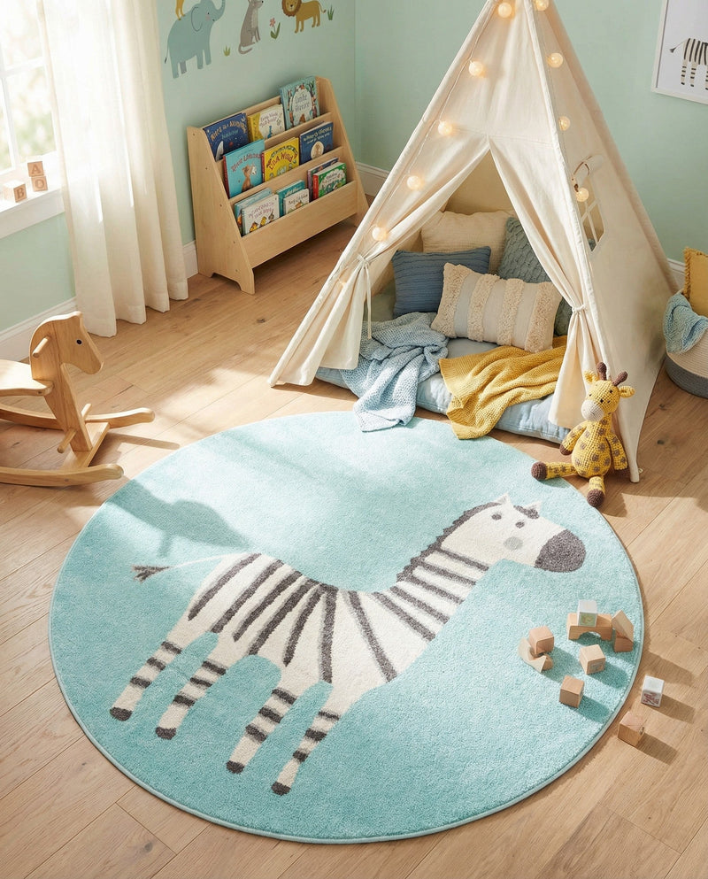 Wonder Tykes Collection Area Rug -  Vibrant Round Teal  lifestyle 37