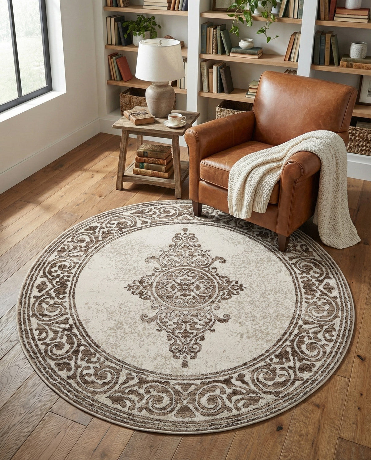 Sanctuary Retreat Collection Area Rug - Haven Round Chocolate Brown  lifestyle 183
