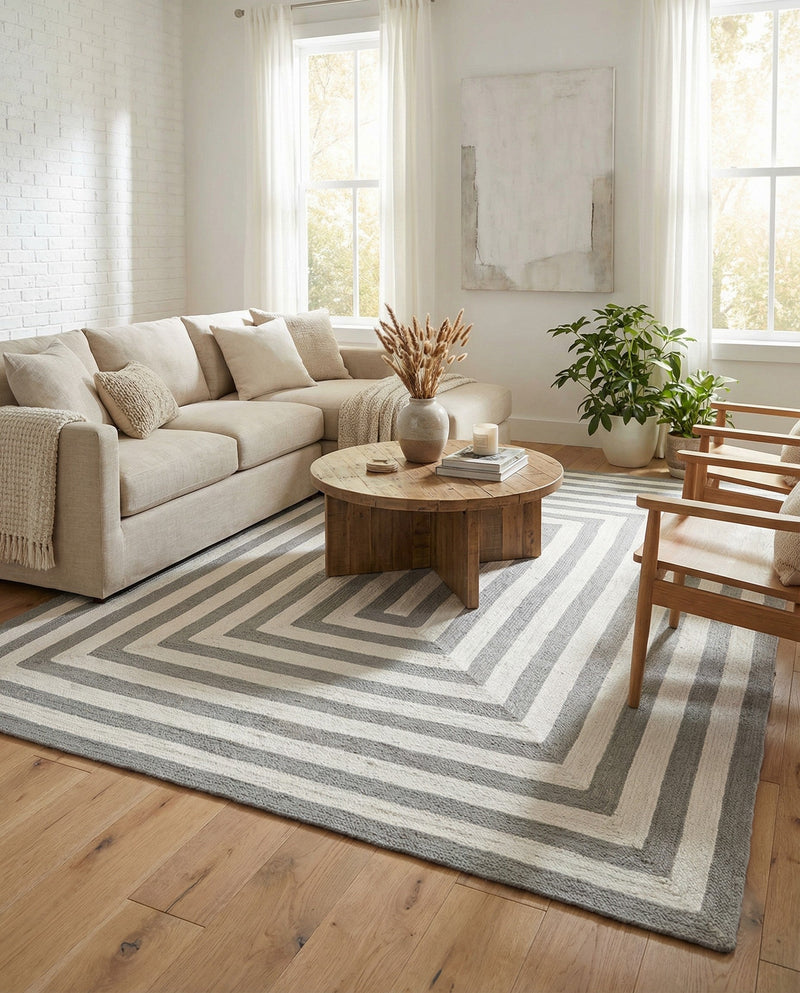 Sustainable Strands Indoor-Outdoor Oasis Collection Area Rug - Harborview Rectangle Gray and White  lifestyle 45