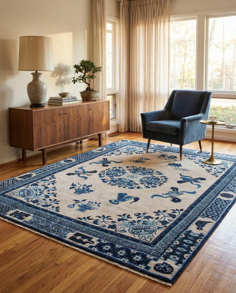 Bazaar Chic Collection Area Rug -  Casablanca Rectangle Ivory and Blue  lifestyle 19