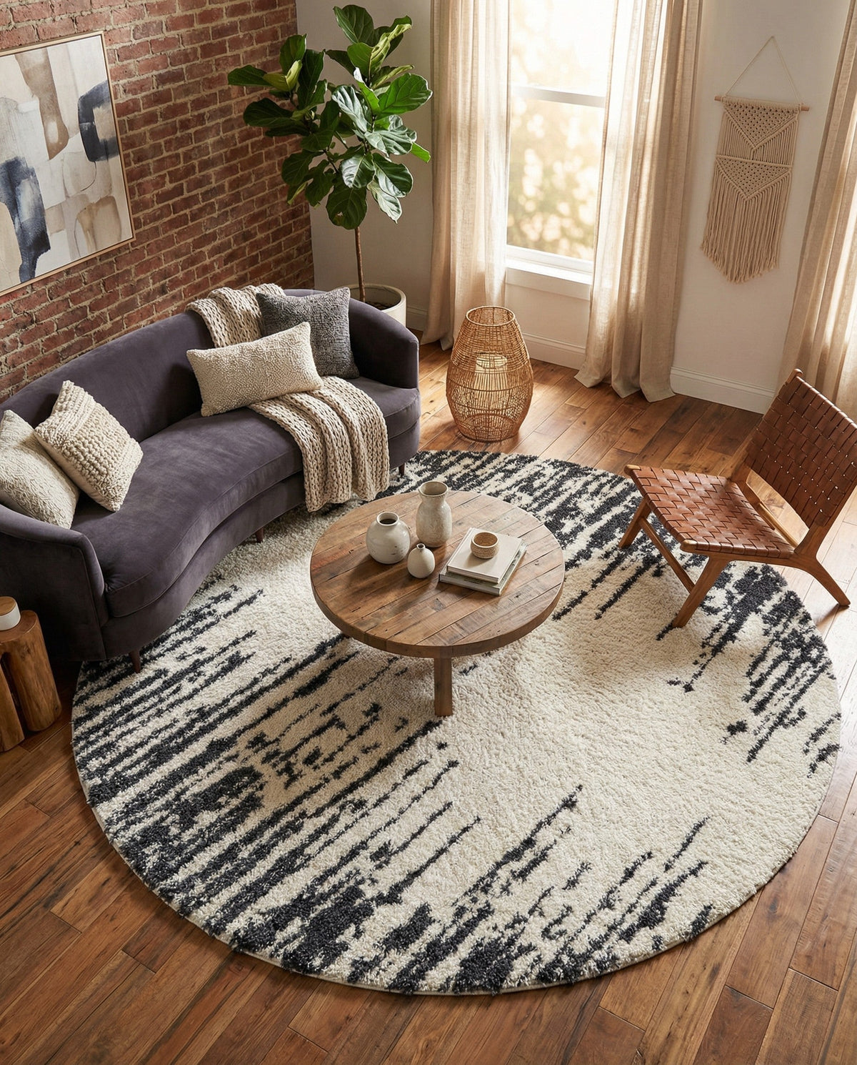 Tranquil Tides Shag Collection Area Rug - Marina Round White  lifestyle 190