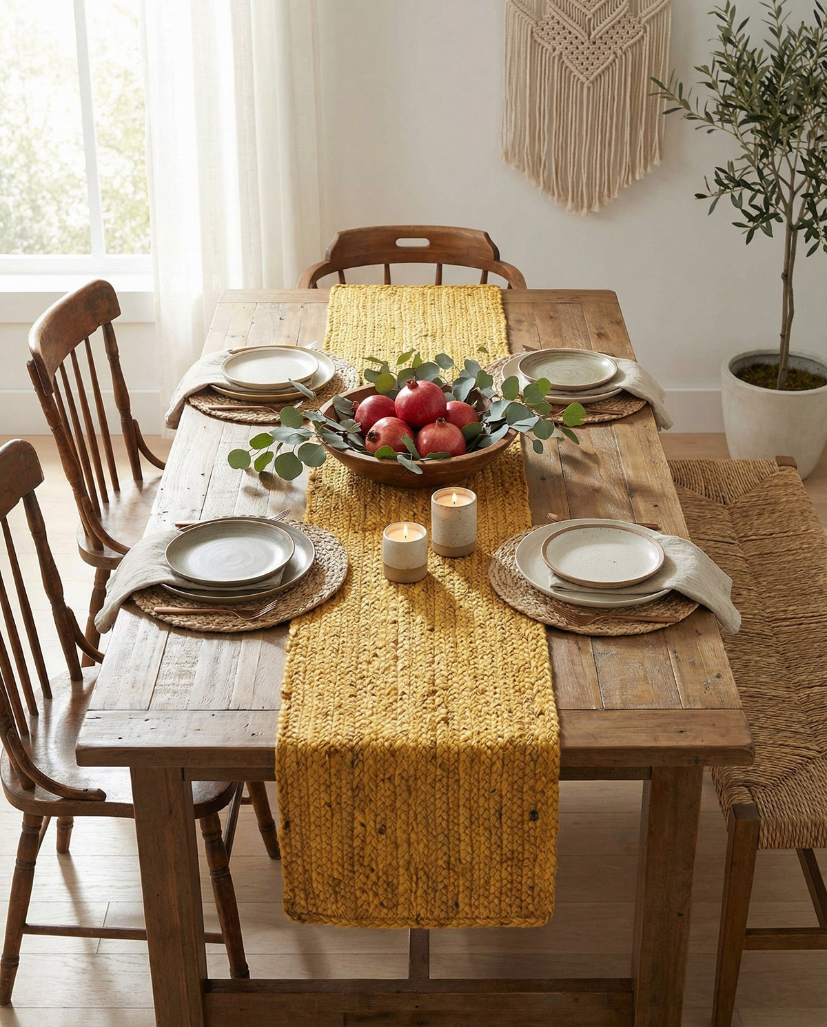 Woven Seaside Jute Collection Area Rug - Savannah (Yellow) Table Runner Yellow  lifestyle 87