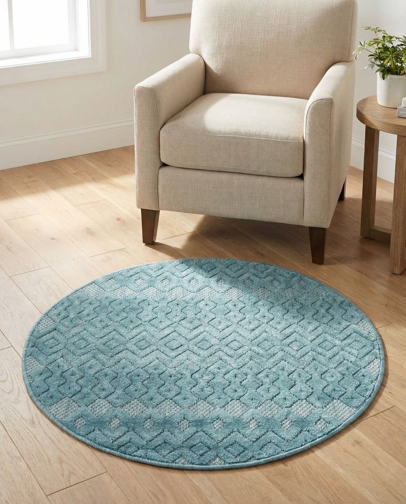 Garden Lattice Charm Collection Area Rug -  Pergola (Aqua) Round Aqua  lifestyle 38