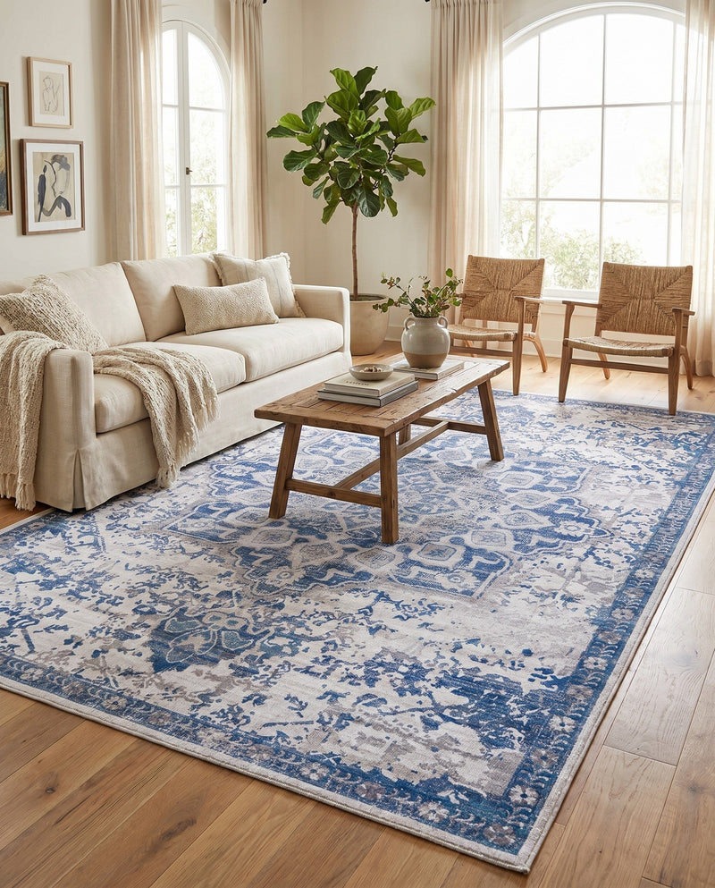 Baroque Era Collection Area Rug - Versailles (Gray Blue) Rectangle Gray Blue  lifestyle 5