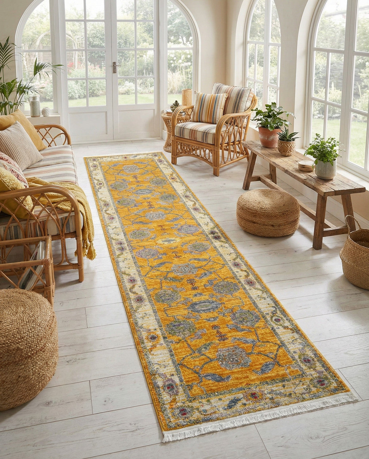 Arcadia Rugs Collection Area Rug - Eden (Yellow) Runner Yellow  lifestyle 73