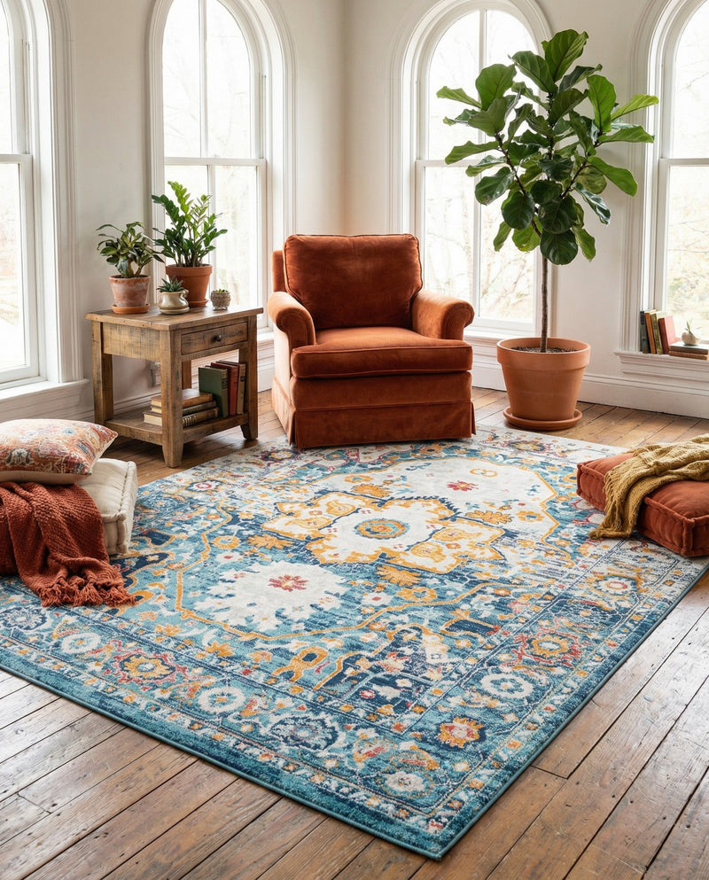 Parisian Elegance Collection Area Rug - Versailles (Teal) Rectangle Teal  lifestyle 26