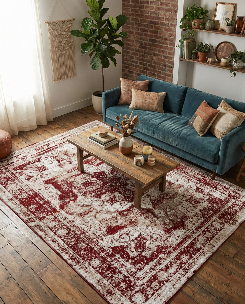 Riviera Elegance Collection Area Rug -  Menton (Burgundy) Rectangle Burgundy  lifestyle 34