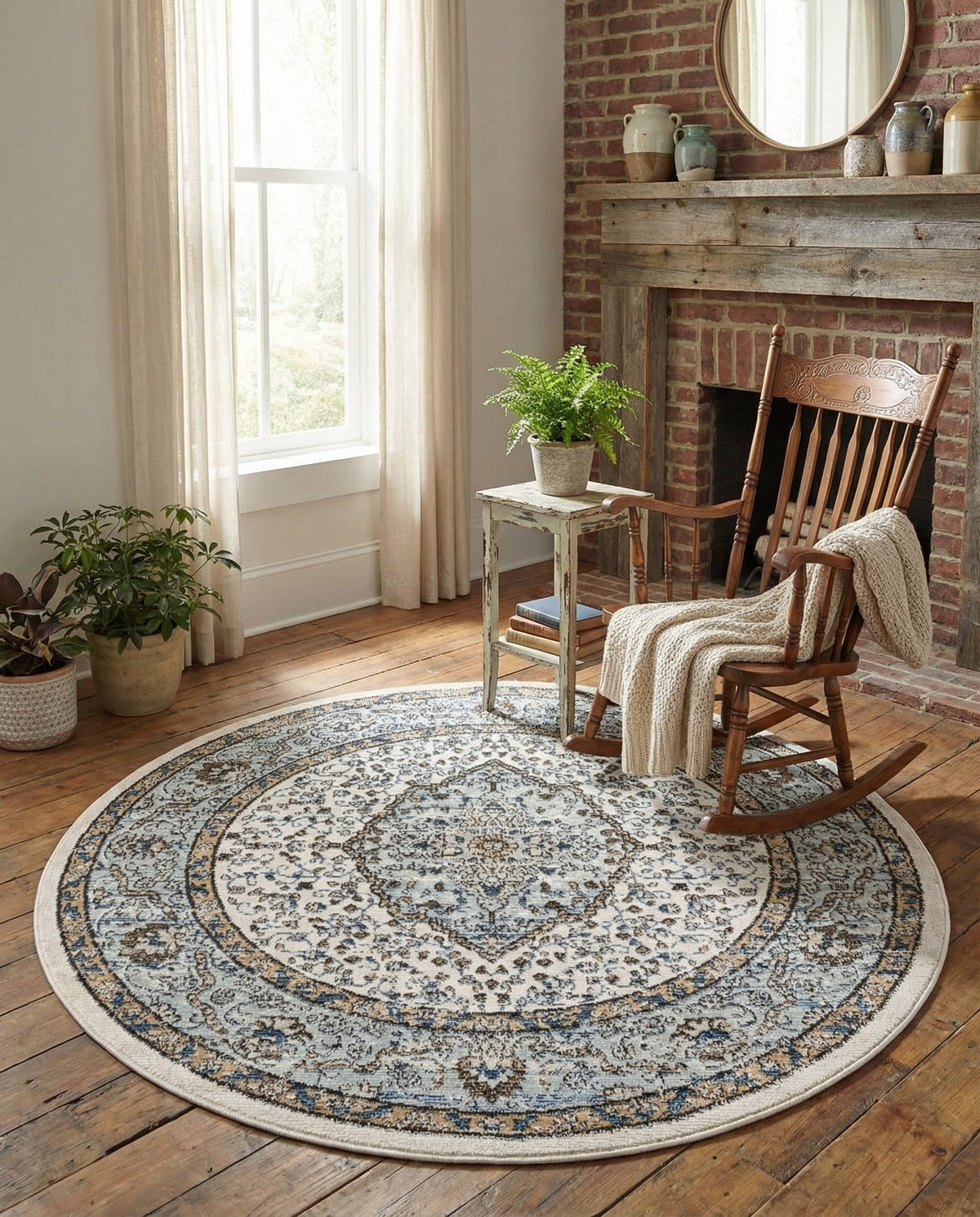Mykonos Manor Collection Area Rug - Delos Round Blue  lifestyle 61