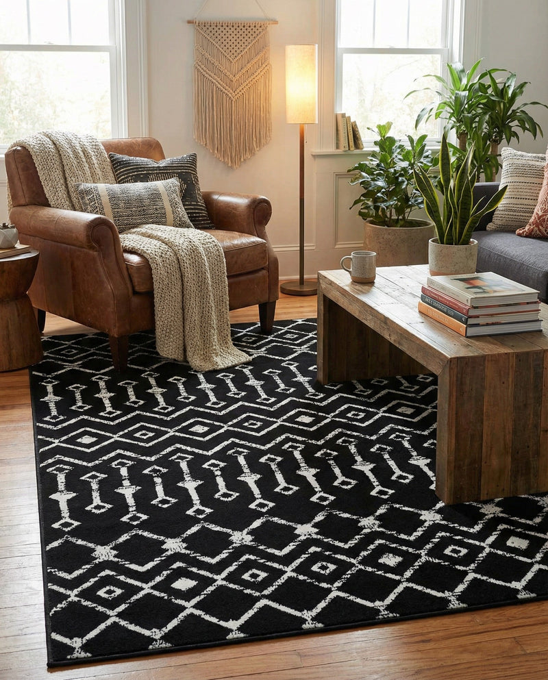 Marrakech Lattice Collection Area Rug - Medina (Black) Rectangle Black  lifestyle 21