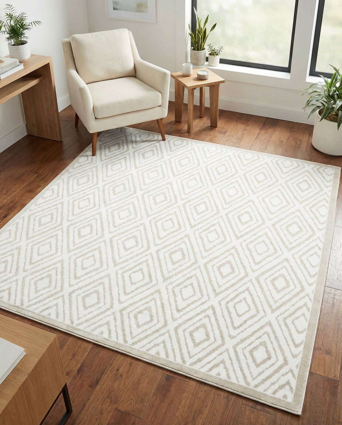 Sanctuary Retreat Collection Area Rug -  Oasis Square Snow White  lifestyle 116