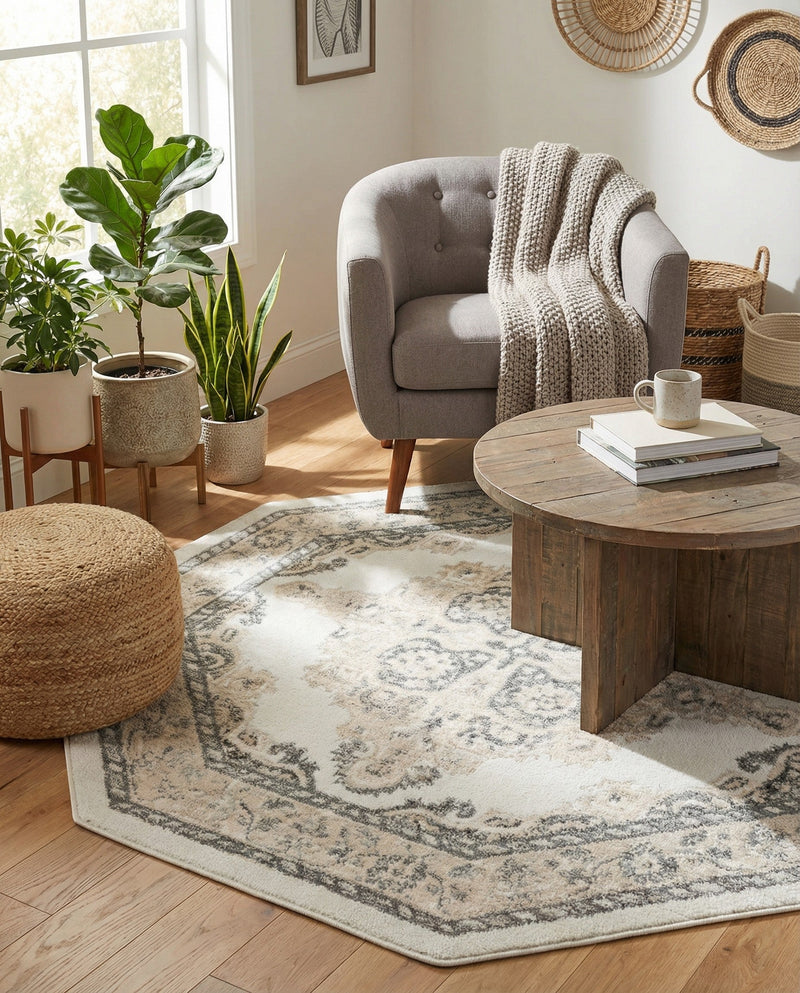 Beverly Grove Collection Area Rug -  Fairfax (Ivory) Octagon Ivory  lifestyle 21