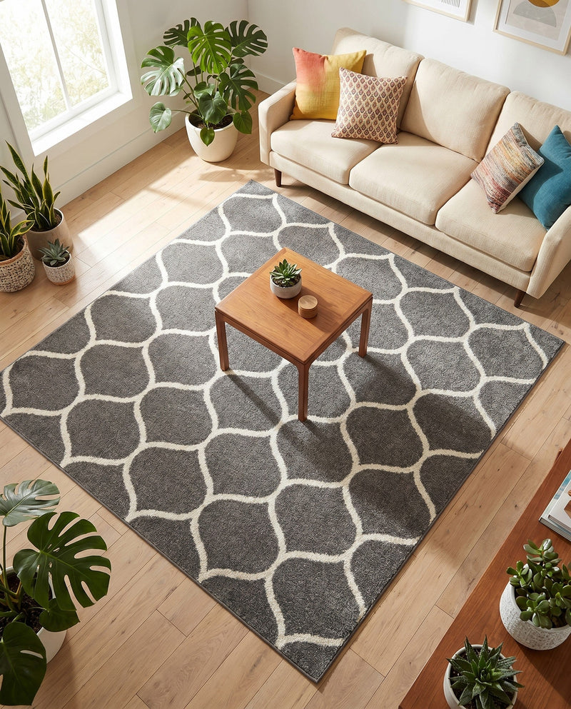 Trellis Mosaic Collection Area Rug -  Pergolatown (Dark Gray) Square Dark Gray  lifestyle 82