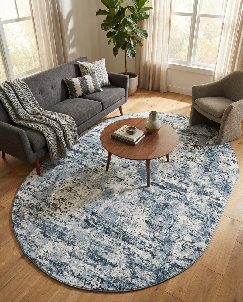 Luminara Sands Collection Area Rug - Elysium (Vintage Blue) Oval Vintage Blue  lifestyle 88