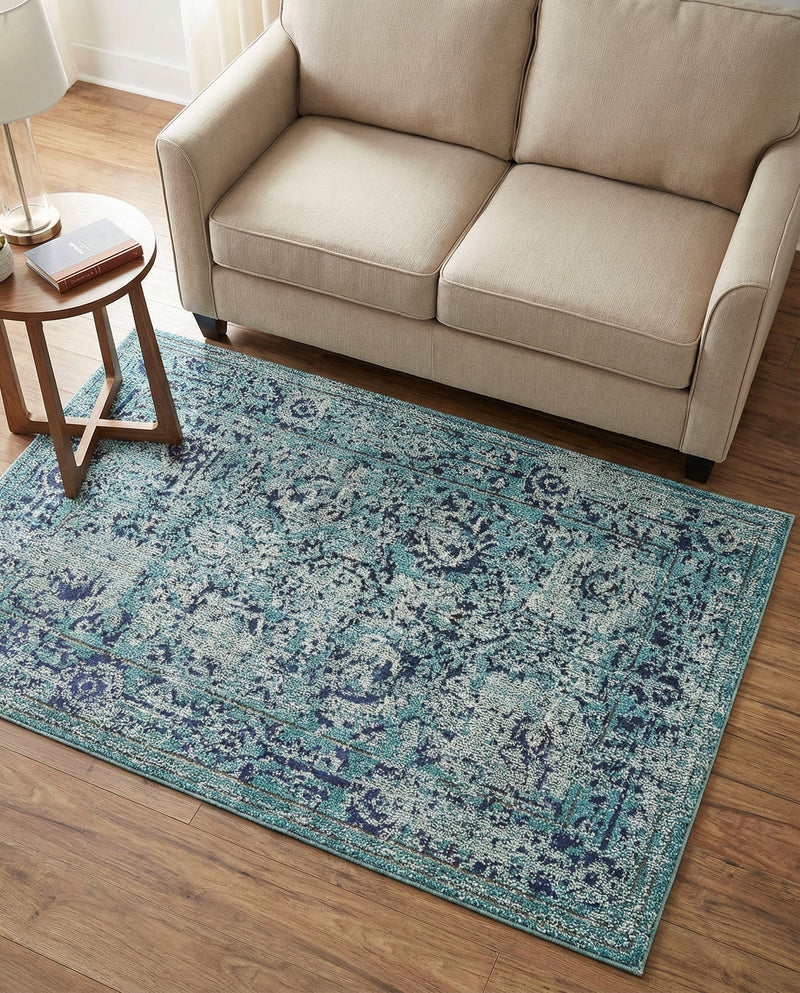Chateau Elegance Collection Area Rug -  Louvre Rectangle Light Blue  lifestyle 44