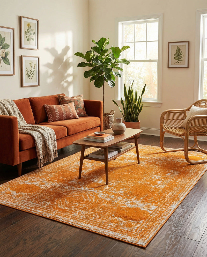 Dover Terrace Collection Area Rug -  Lagoon (Orange) Rectangle Orange  lifestyle 13