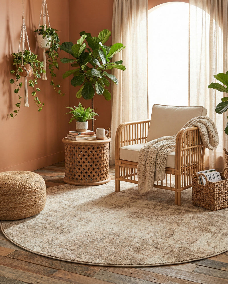 Luminara Sands Collection Area Rug - Elysium (Sand) Round Sand  lifestyle 45