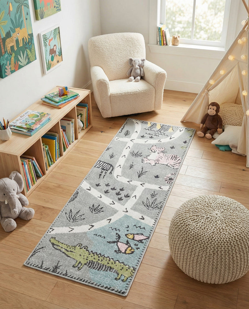 Wonder Tykes Collection Area Rug -  Enigma Runner Gray  lifestyle 71