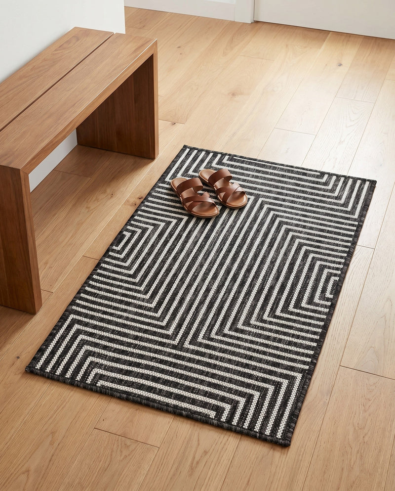 Urban Terrace Collection Area Rug -  Astoria (Black and White) Rectangle Black and White  lifestyle 3