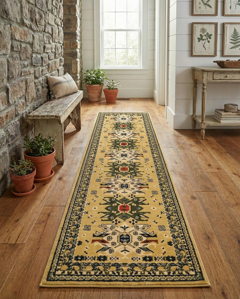 Tabriz Tapestries Collection Area Rug - Azerbaijan (Cream) Runner Cream  lifestyle 52