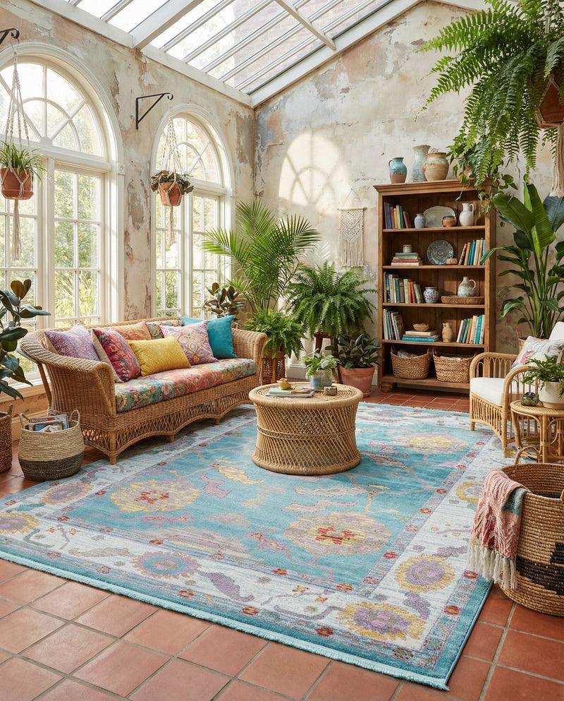 Arcadia Rugs Collection Area Rug - Eden (Aqua and Blue) Rectangle Aqua and Blue  lifestyle 21