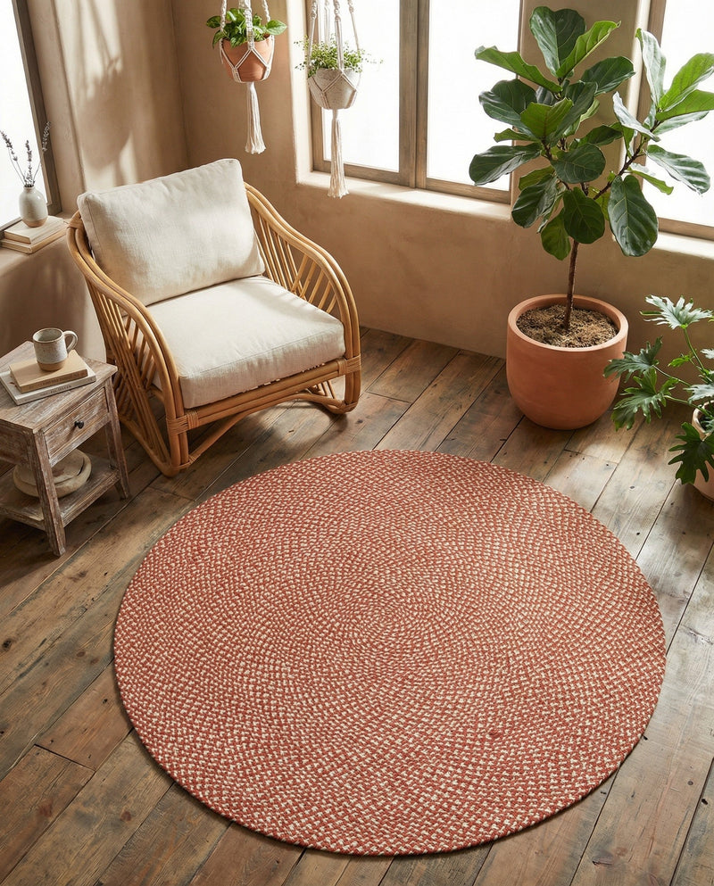Highland Woven Jute Collection Area Rug - Glenmore (Rust Red) Round Rust Red  lifestyle 59