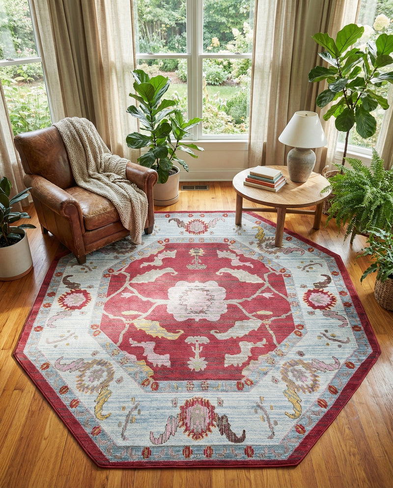 Arcadia Rugs Collection Area Rug - Eden (Red) Octagon Red  lifestyle 70