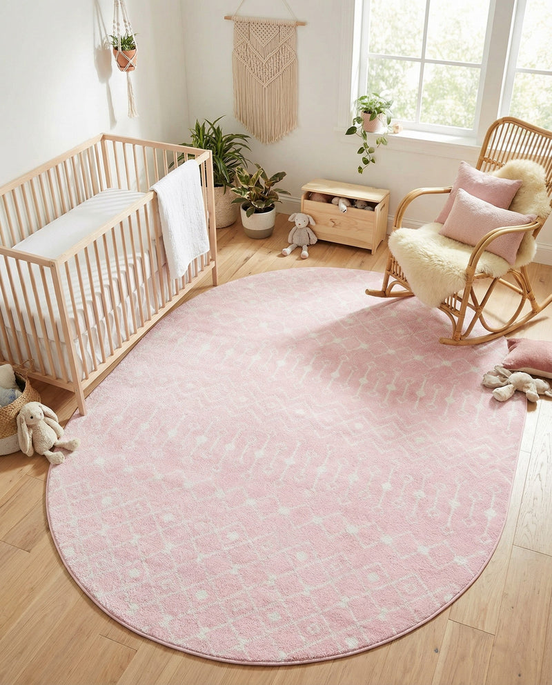 Mediterranean Lattice Collection Area Rug - Santorini (Pink) Oval Pink  lifestyle 34