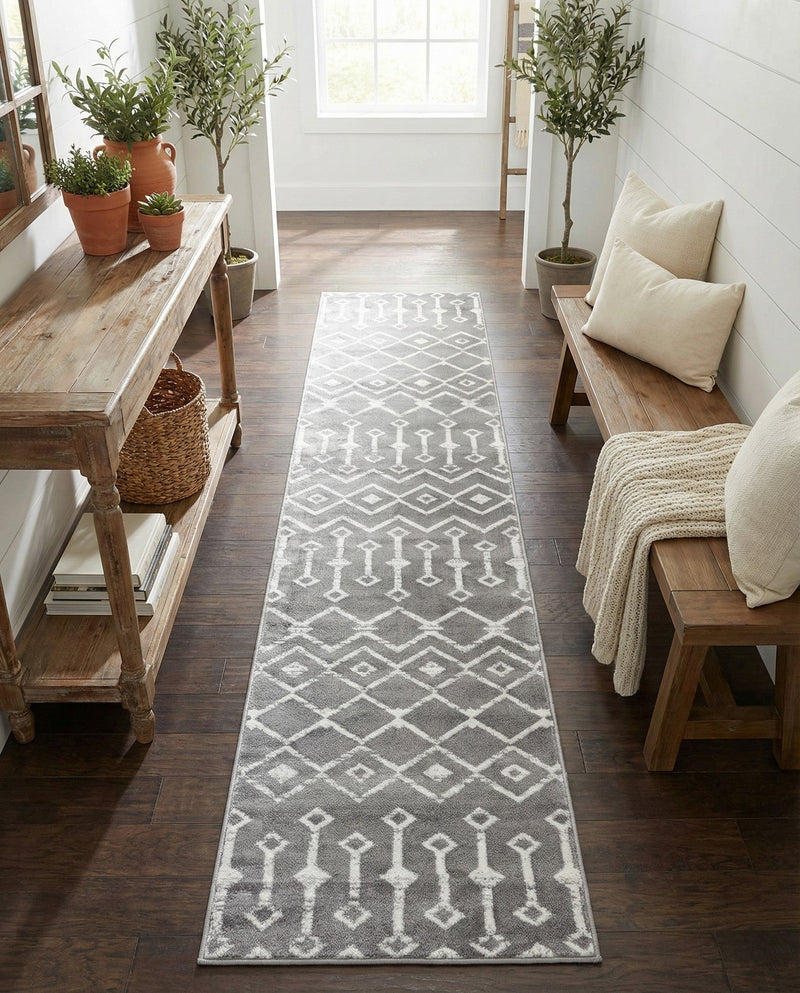 Marrakech Lattice Collection Area Rug - Medina (Gray) Runner Gray  lifestyle 45