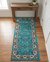 Casablanca Tapestry Collection Area Rug -  Marrakech (Arctic Aqua Blue) Runner Arctic Aqua Blue  lifestyle 35