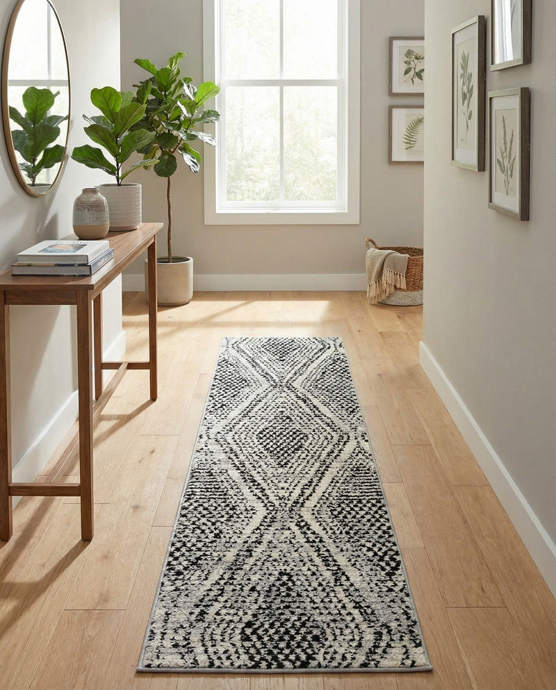 Marrakech Mosaic Collection Area Rug -  Medina Runner Black and White  lifestyle 57
