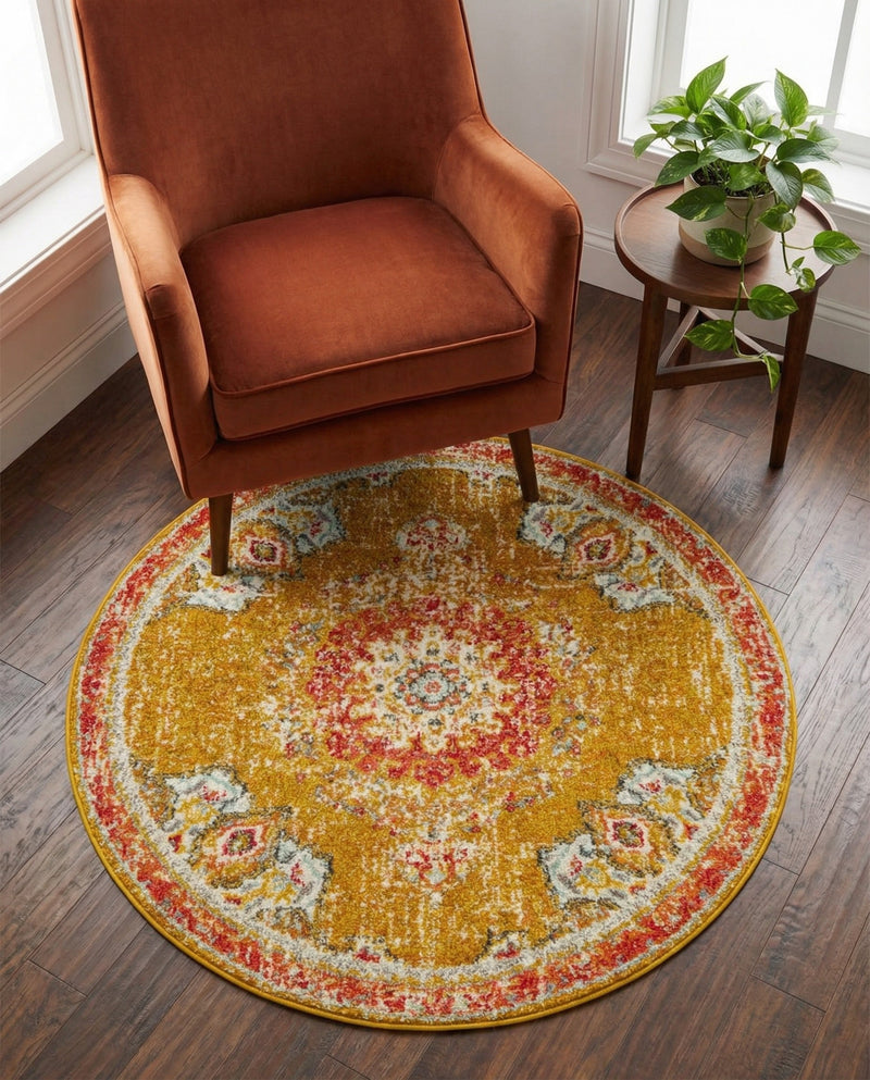 Brighton Terrace Collection Area Rug - Hove (Gold) Round Gold  lifestyle 51