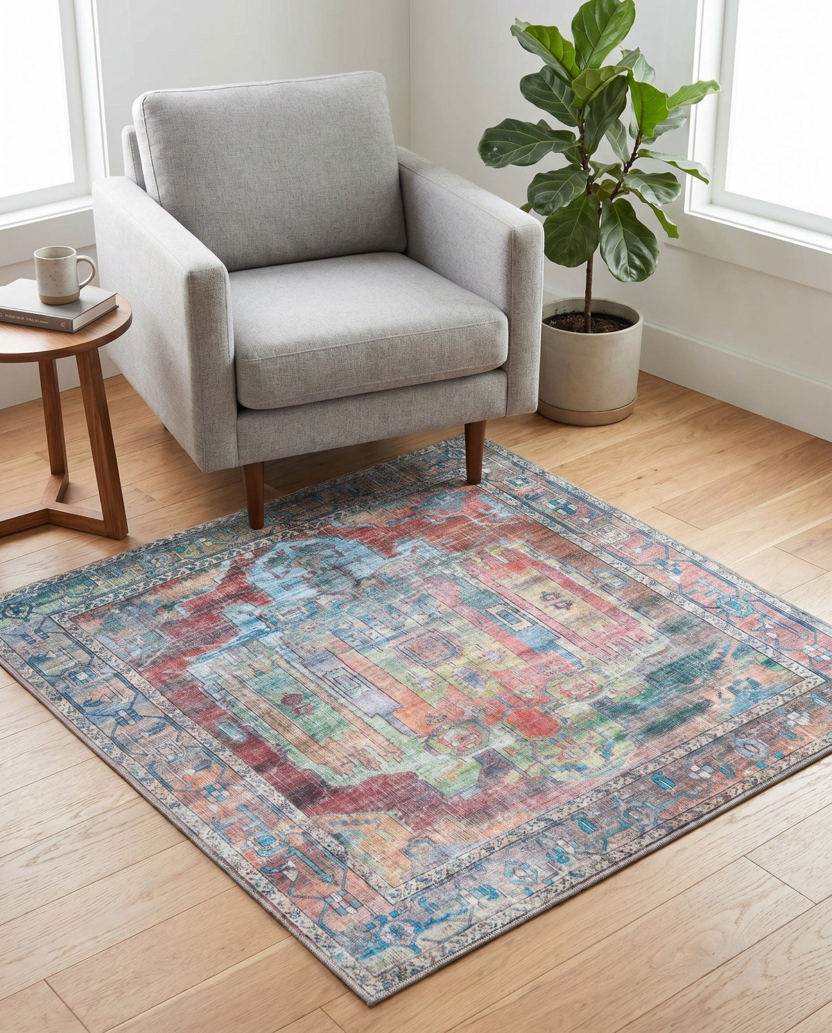 Zahara Oasis Collection Area Rug - Sahara Square Multi  lifestyle 150