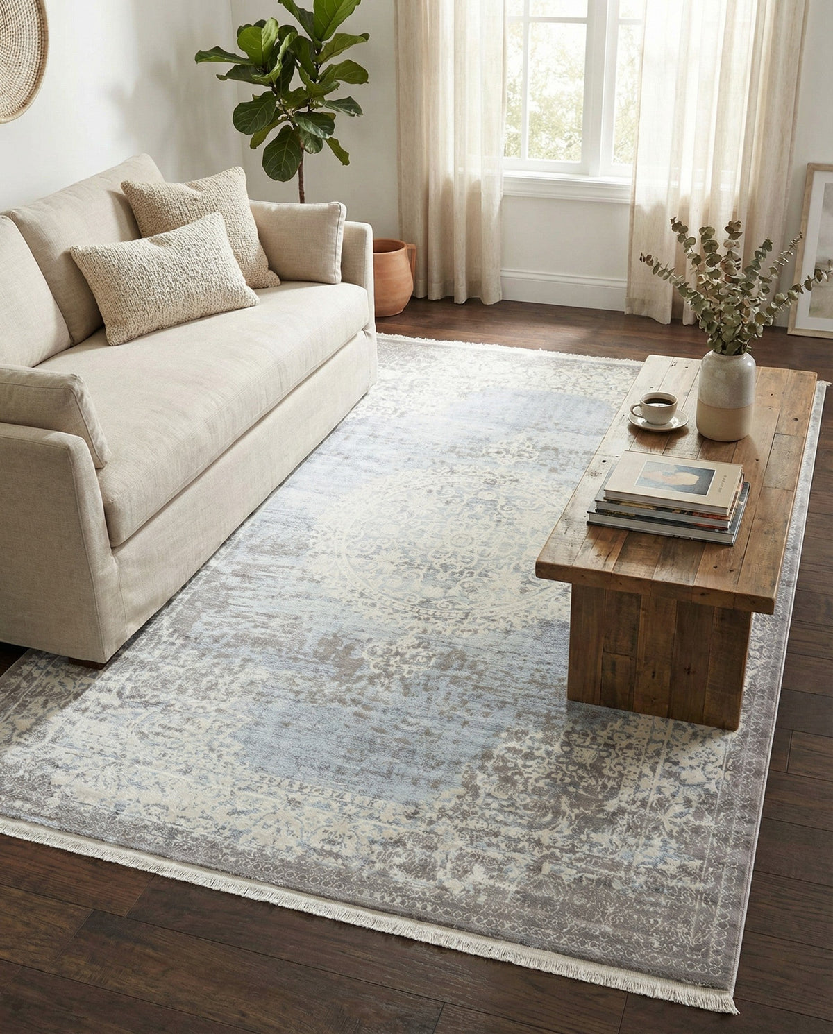 Rustic Charm Revival Collection Area Rug -  Meadowland Rectangle Light Blue  lifestyle 33