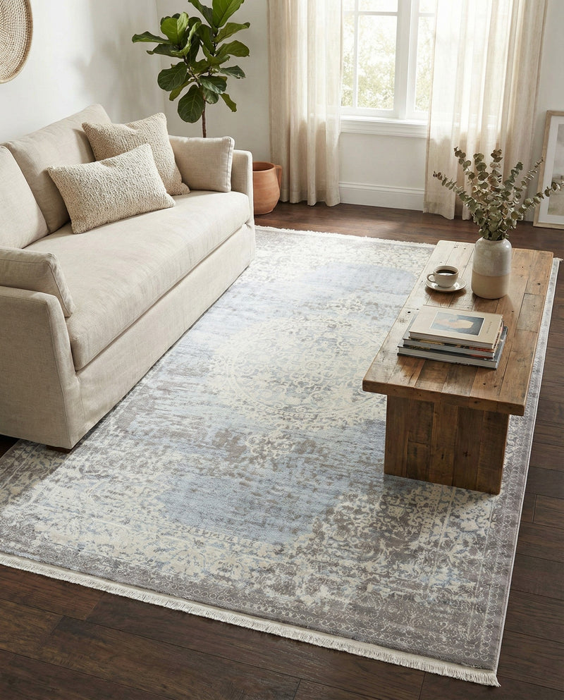 Rustic Charm Revival Collection Area Rug -  Meadowland Rectangle Light Blue  lifestyle 33